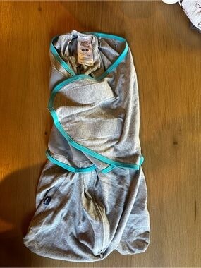 Halo Gray Swaddle with Teal Trim